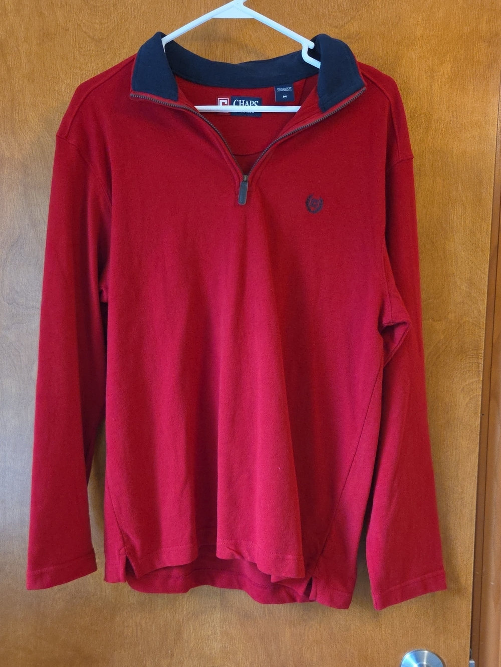 Chaps Men’s Red Zip-Up Sweater with Blue Collar